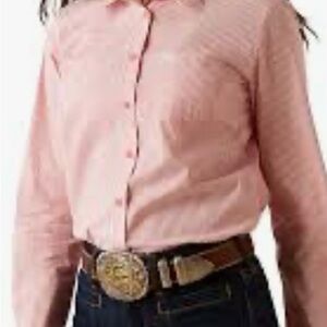 Ariat Pink and White Striped Collar Shirt with Floral Trim